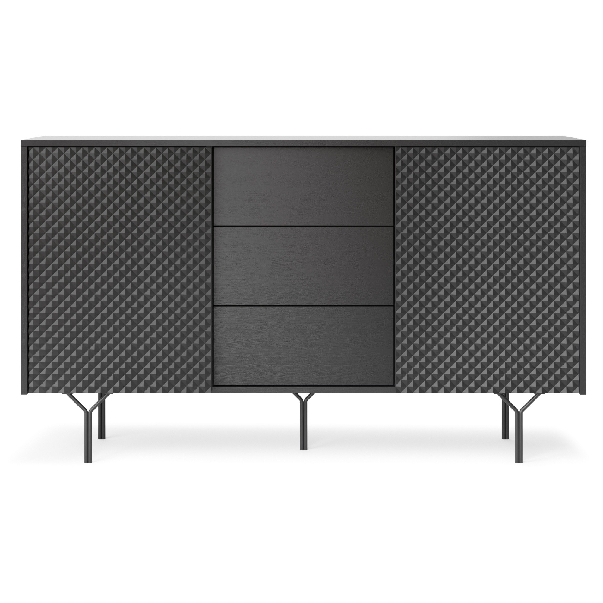 Komoda dwudrzwiowa z szufladami Raven frezowany front 3D, czarny grafit