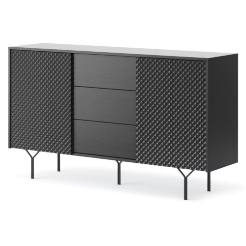 Komoda dwudrzwiowa z szufladami Raven frezowany front 3D, czarny grafit