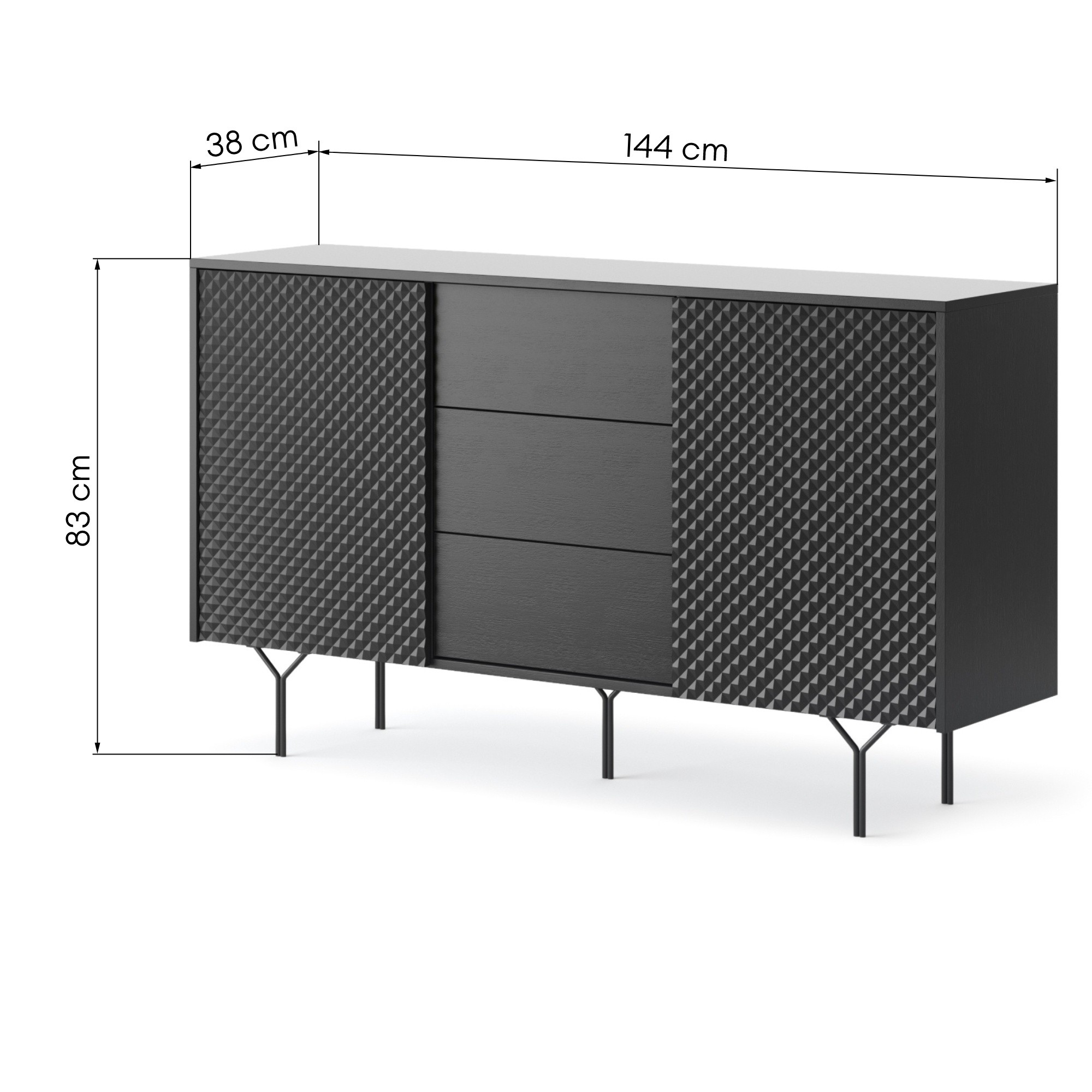 Komoda dwudrzwiowa z szufladami Raven frezowany front 3D, czarny grafit