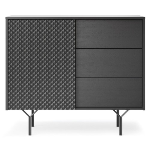 Komoda z szufladami Raven frezowany front 3D, czarny grafit