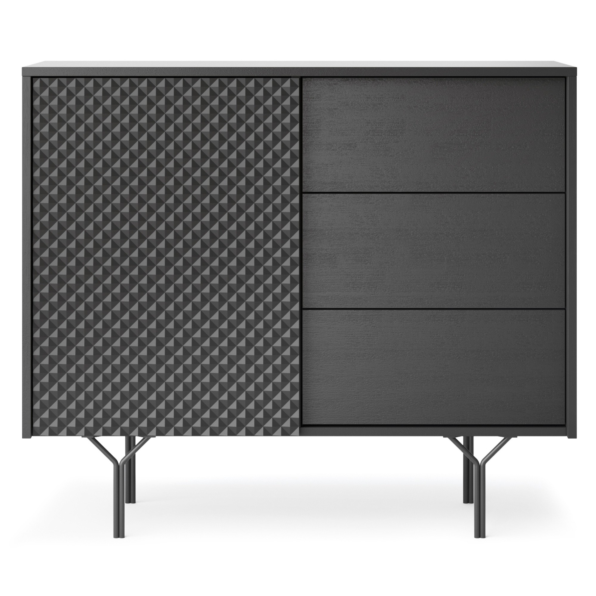 Komoda z szufladami Raven frezowany front 3D, czarny grafit