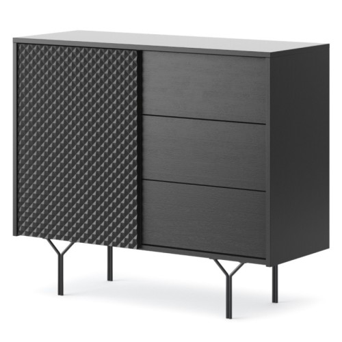 Komoda z szufladami Raven frezowany front 3D, czarny grafit