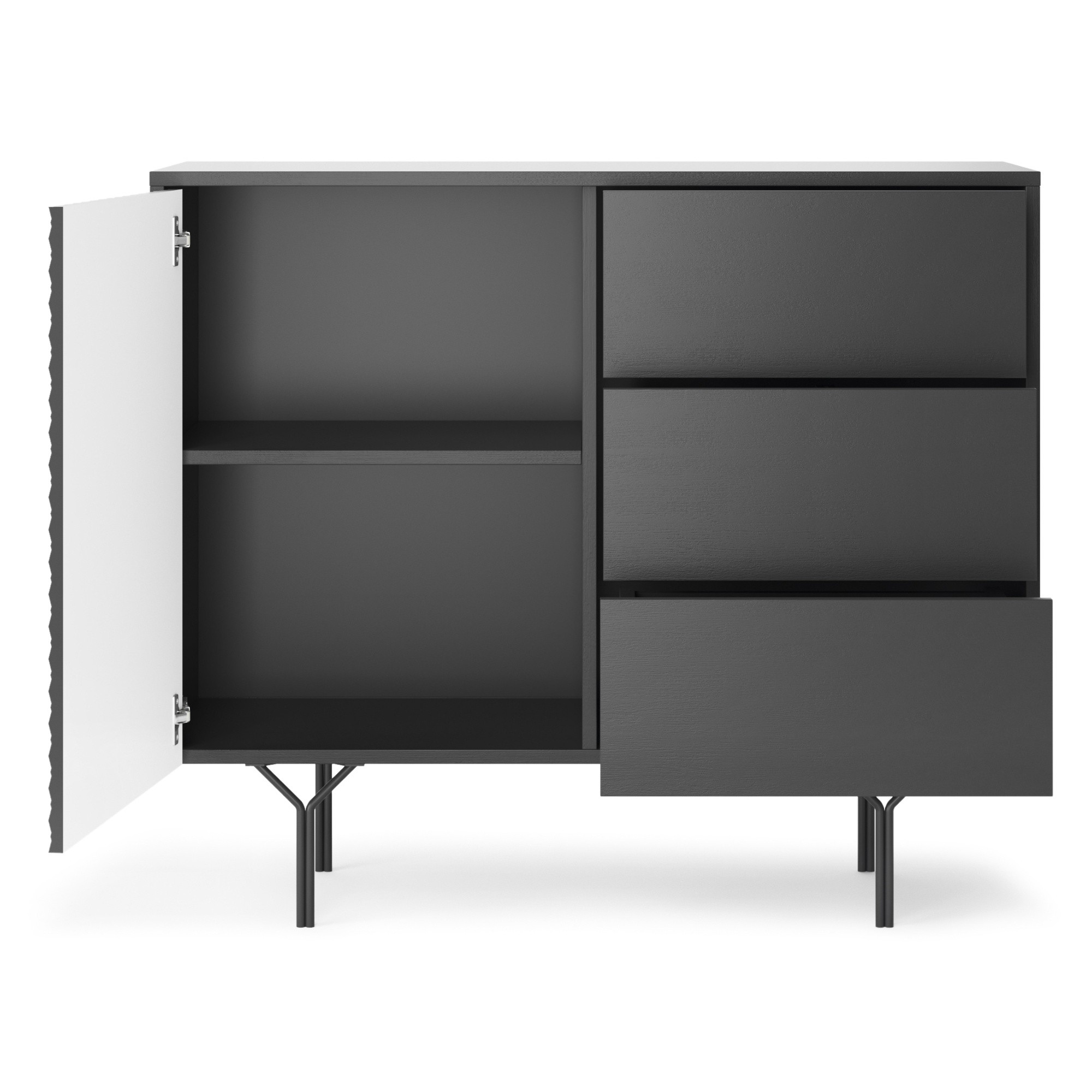 Komoda z szufladami Raven frezowany front 3D, czarny grafit