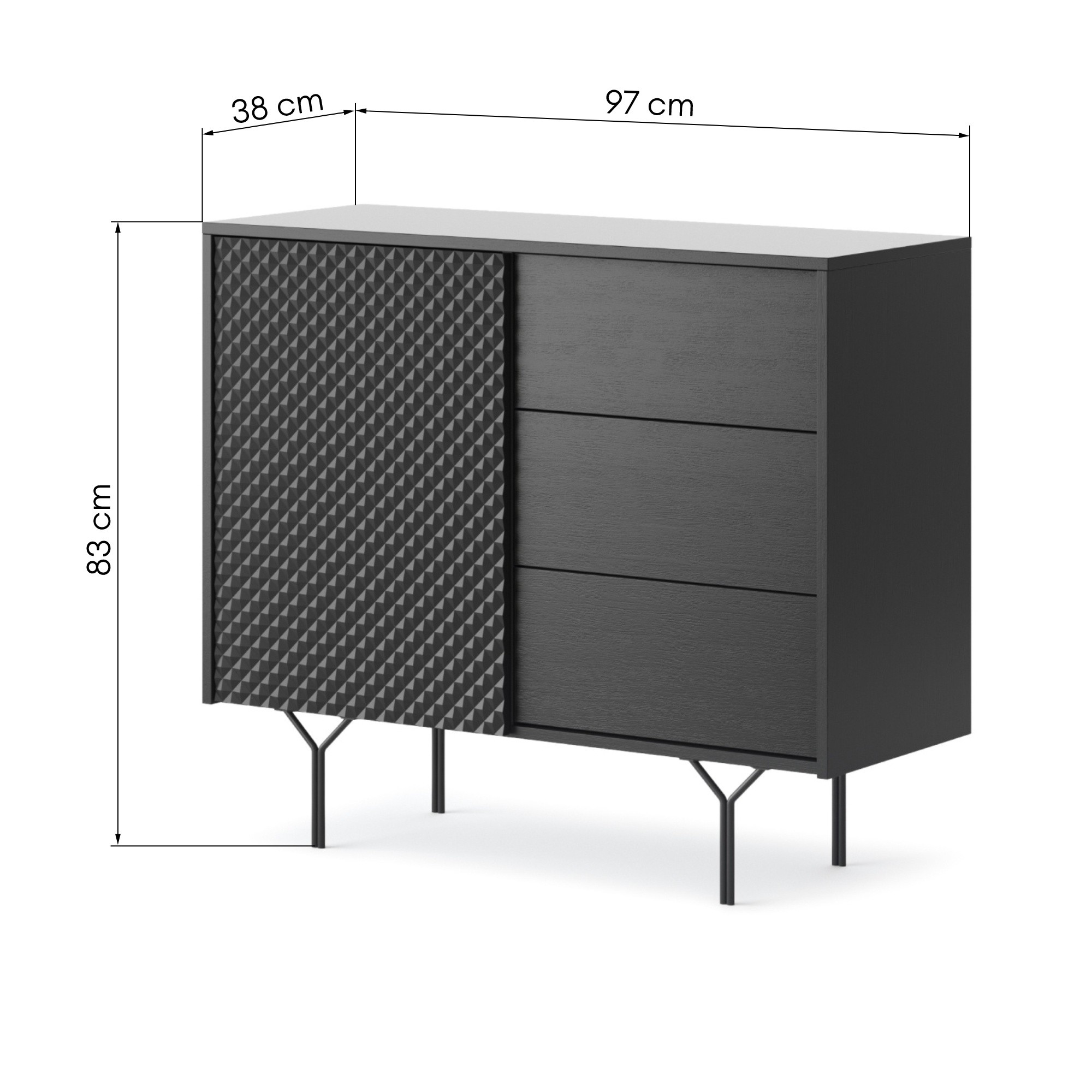 Komoda z szufladami Raven frezowany front 3D, czarny grafit