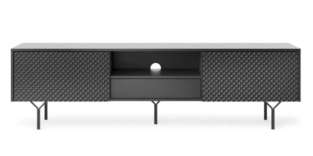 Szafka RTV Raven frezowany front 3D, czarny grafit