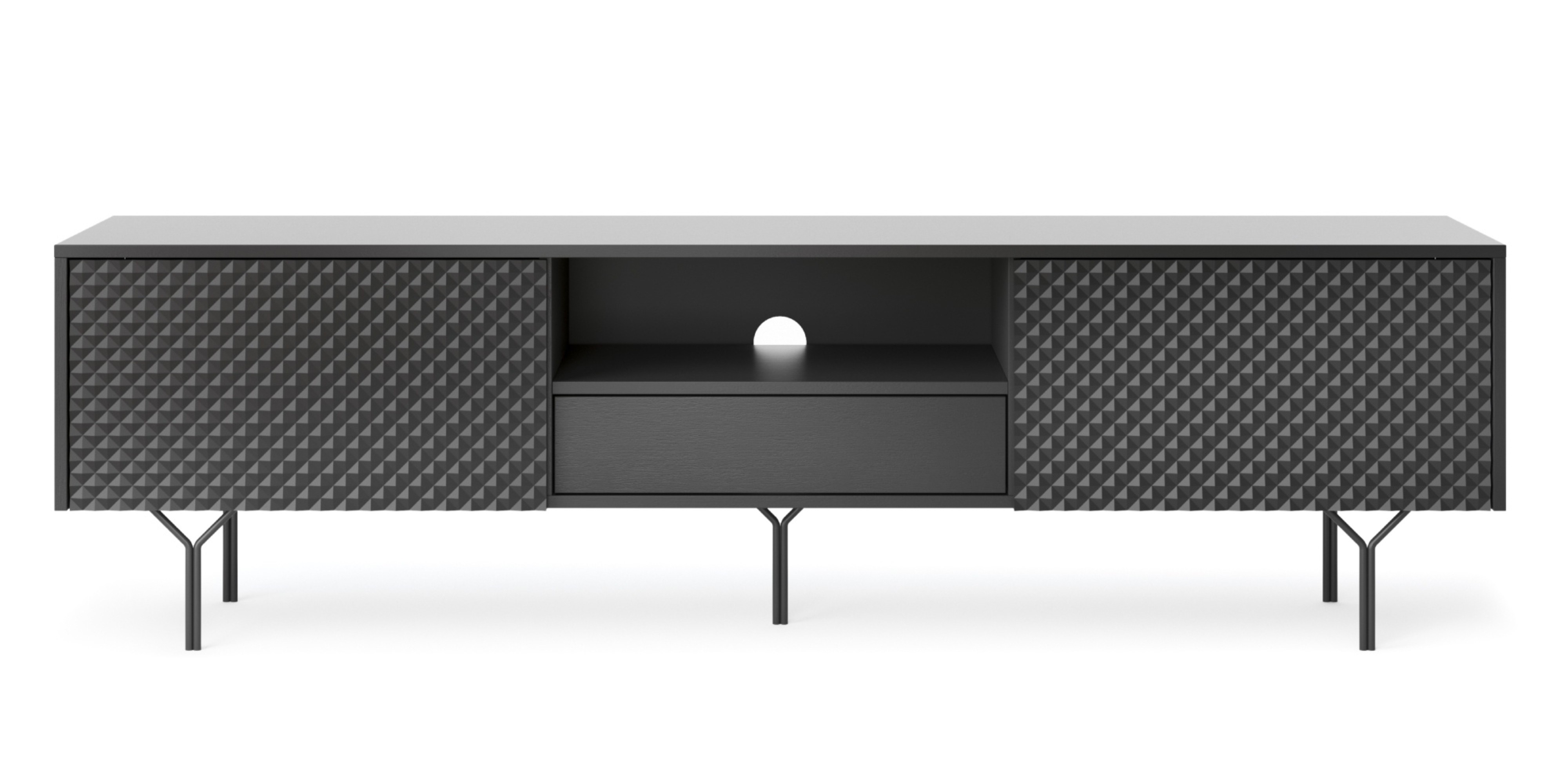 Szafka RTV Raven frezowany front 3D, czarny grafit