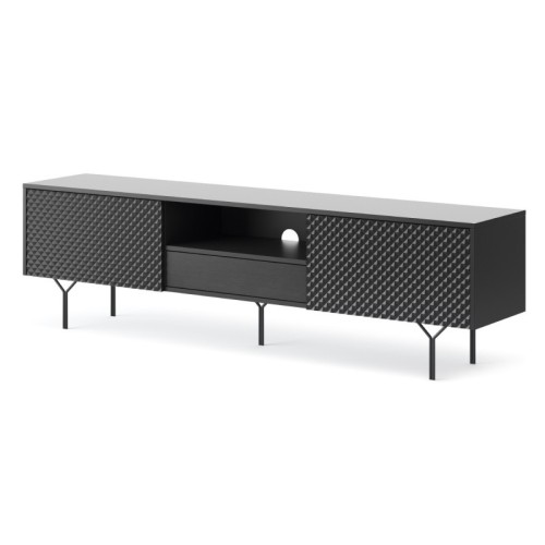 Szafka RTV Raven frezowany front 3D, czarny grafit