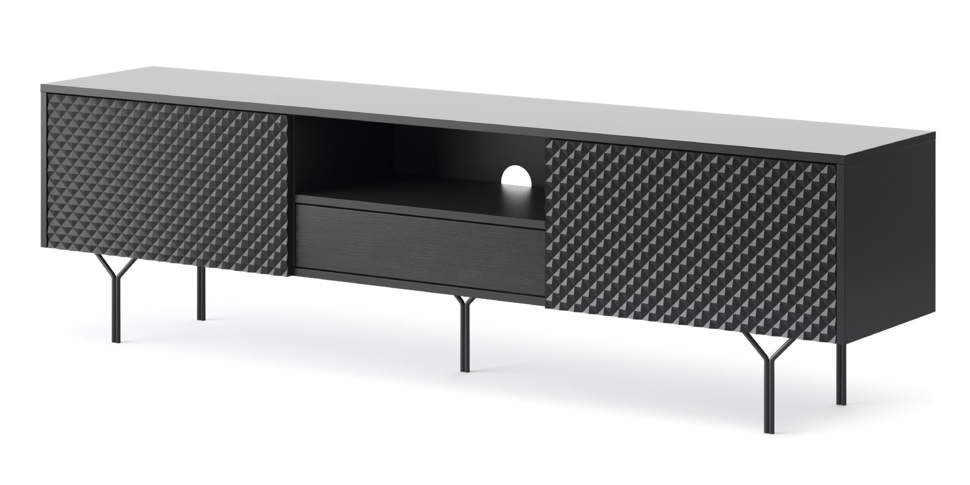 Szafka RTV Raven frezowany front 3D, czarny grafit