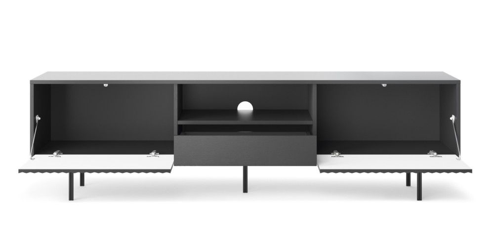 Szafka RTV Raven frezowany front 3D, czarny grafit