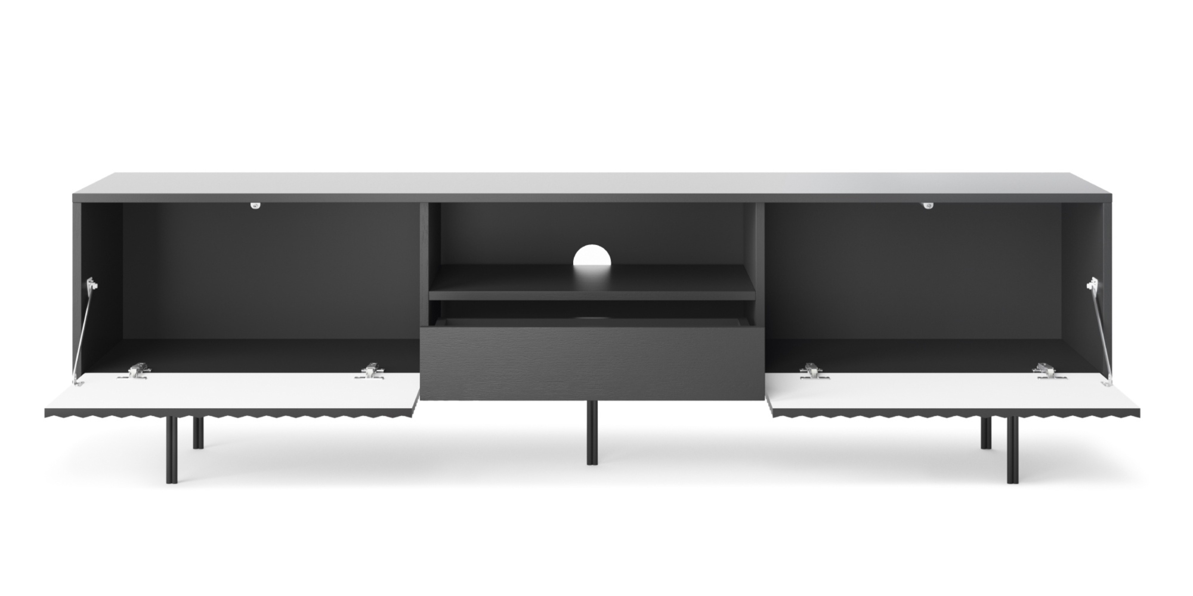 Szafka RTV Raven frezowany front 3D, czarny grafit