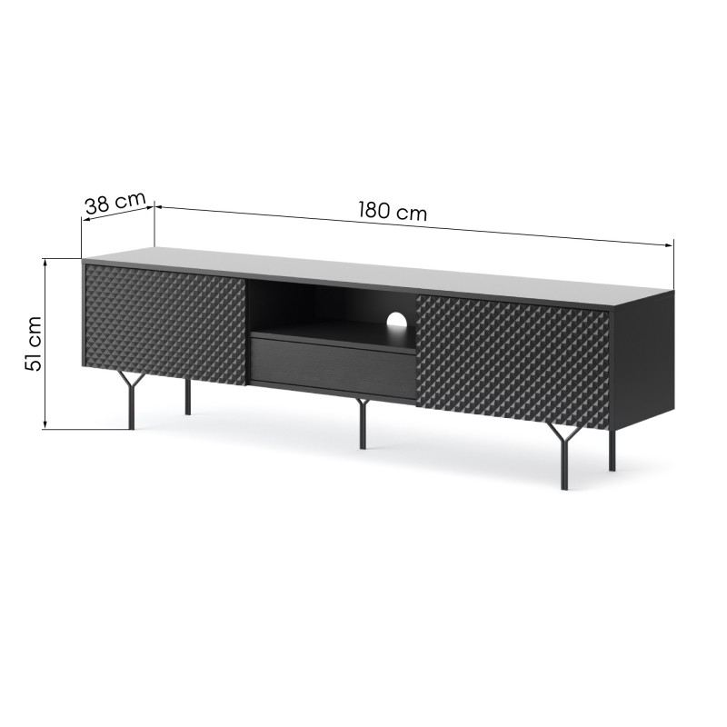 Szafka RTV Raven frezowany front 3D, czarny grafit