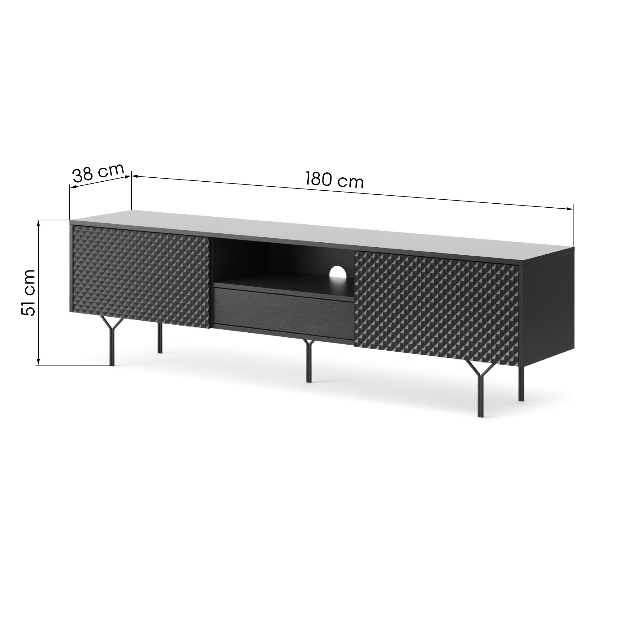 Szafka RTV Raven frezowany front 3D, czarny grafit