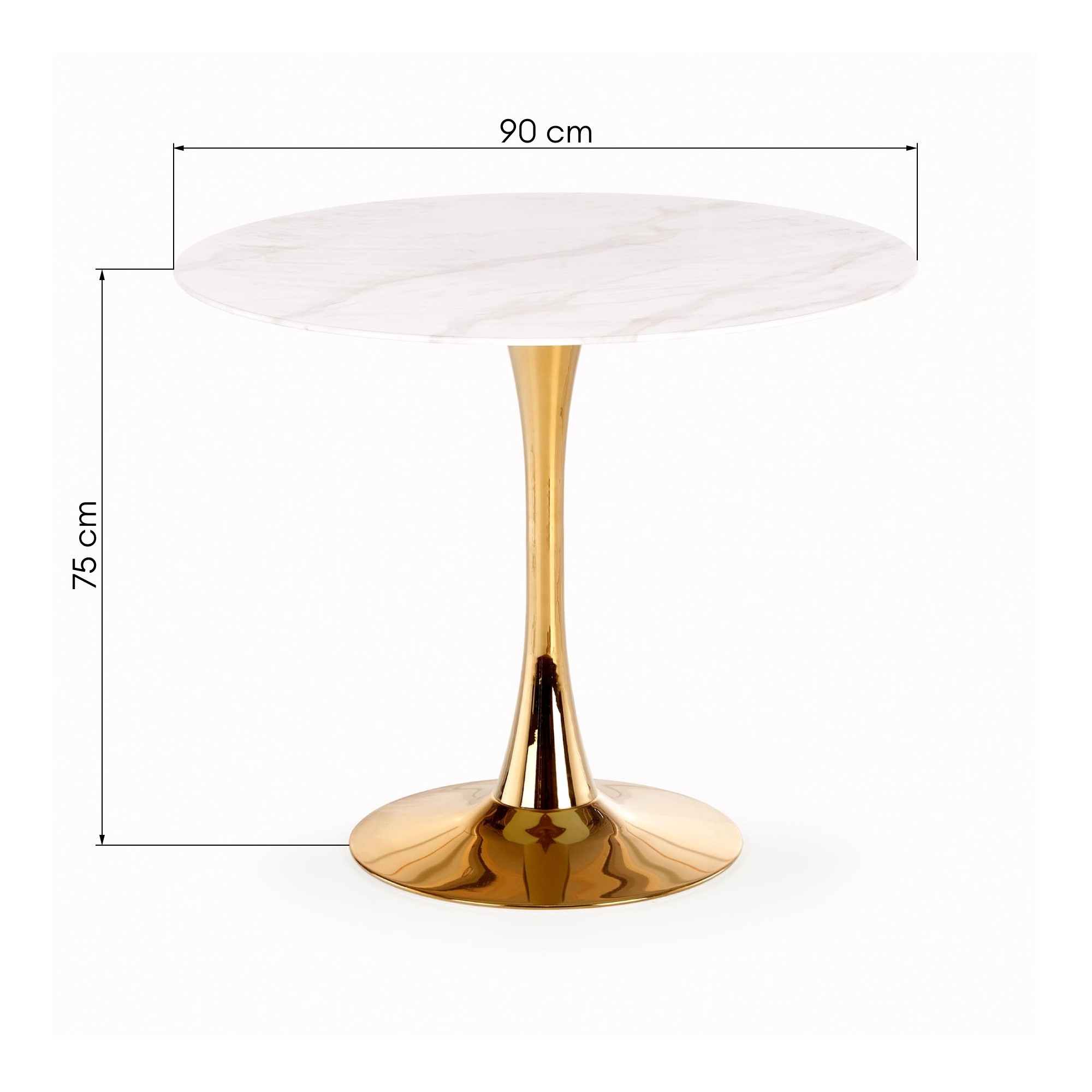Okrągły stół do jadalni Casemiro 90 cm, biały marmur/złoty