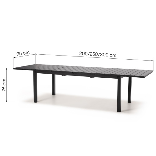 Rozkładany stół ogrodowy Machio 200-300 cm, aluminiowy, czarny, polywood