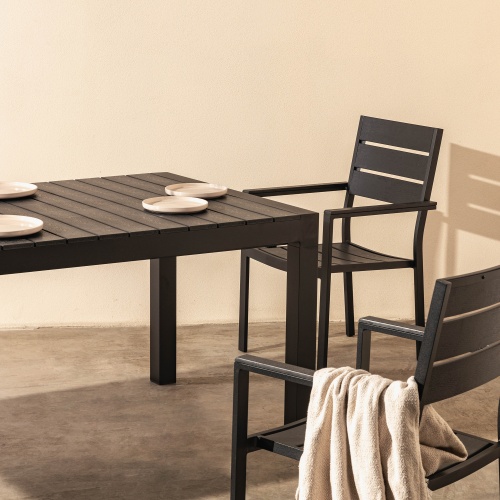 Zestaw ogrodowy Orrios stół rozkładany 205-275 cm + 8 krzeseł, aluminiowy, czarny, polywood