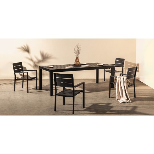 Zestaw ogrodowy Orrios stół rozkładany 225-295cm + 12 krzeseł, aluminiowy, czarny, polywood