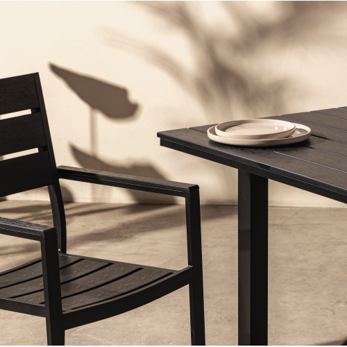 Zestaw ogrodowy Machio stół rozkładany 200-300 cm + 8 krzeseł, aluminiowy, czarny, polywood