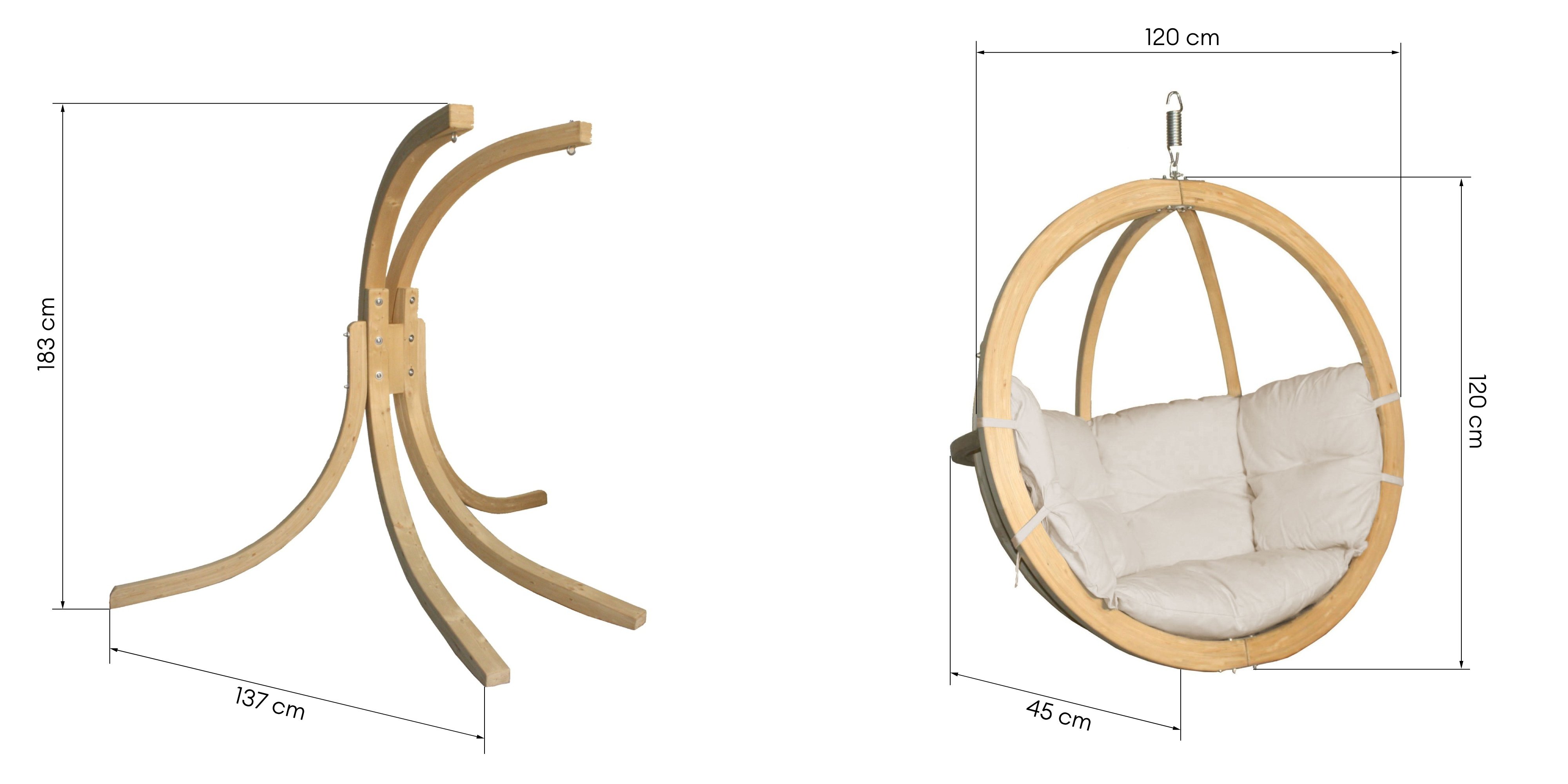 Drewniany fotel wiszący O-Zone Swing Pod beżowy ze stojakiem