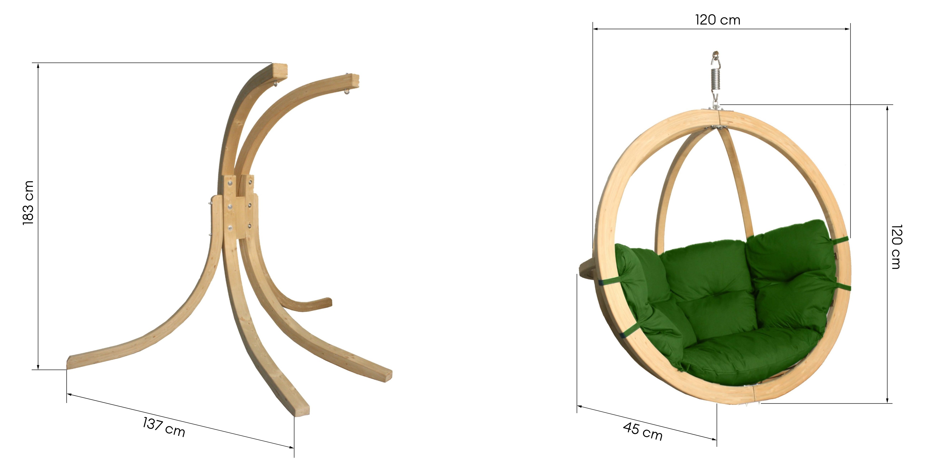 Drewniany fotel wiszący O-Zone Swing Pod zielony ze stojakiem