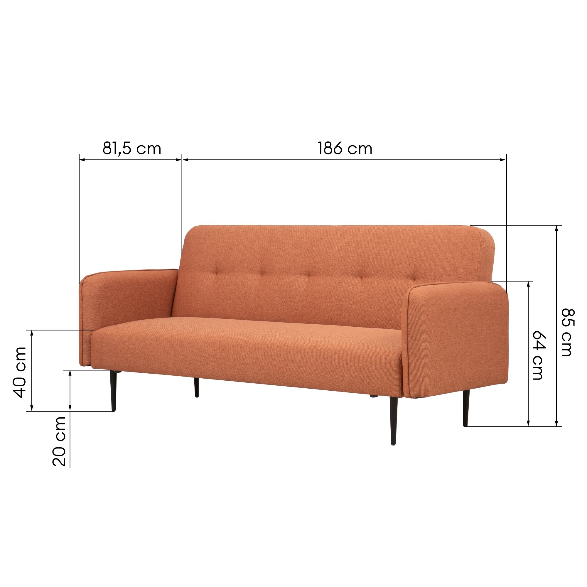 Sofa rozkładana Cori ll pomarańczowa