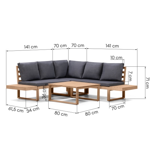 Narożnik ogrodowy ze stolikiem Petershan drewno akacjowe, teak look szary/naturalny