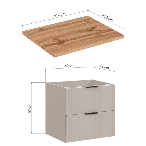 Zestaw szafka pod umywalkę i blat Casad 60 cm, kaszmir/dąb