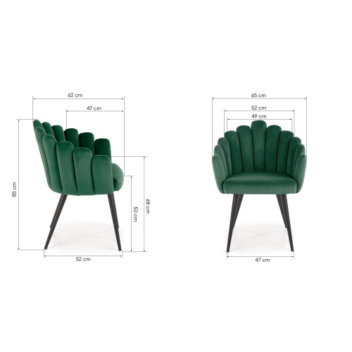 Fotel/krzesło welurowe K410 muszelka zielone/czarne nóżki