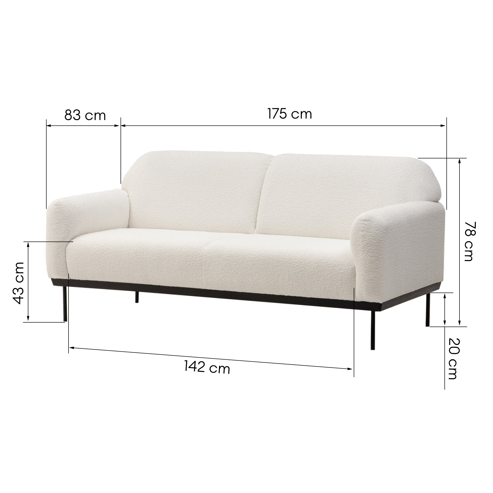 Sofa dwuosobowa Anderson, obłe kształty