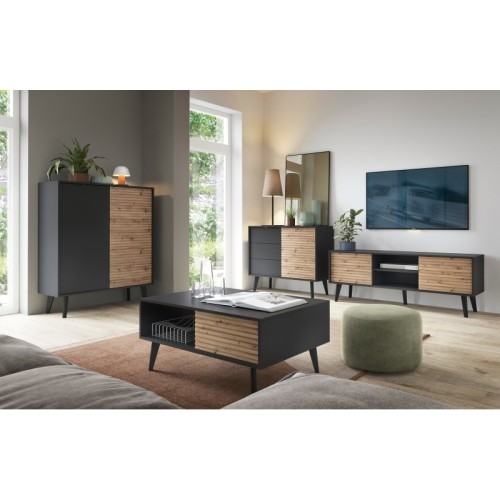 Komoda z szufladami Willow czarna/dąb artisan, lamele
