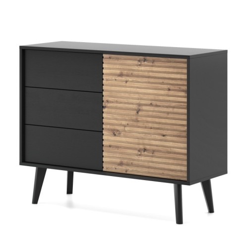 Komoda z szufladami Willow czarna/dąb artisan, lamele