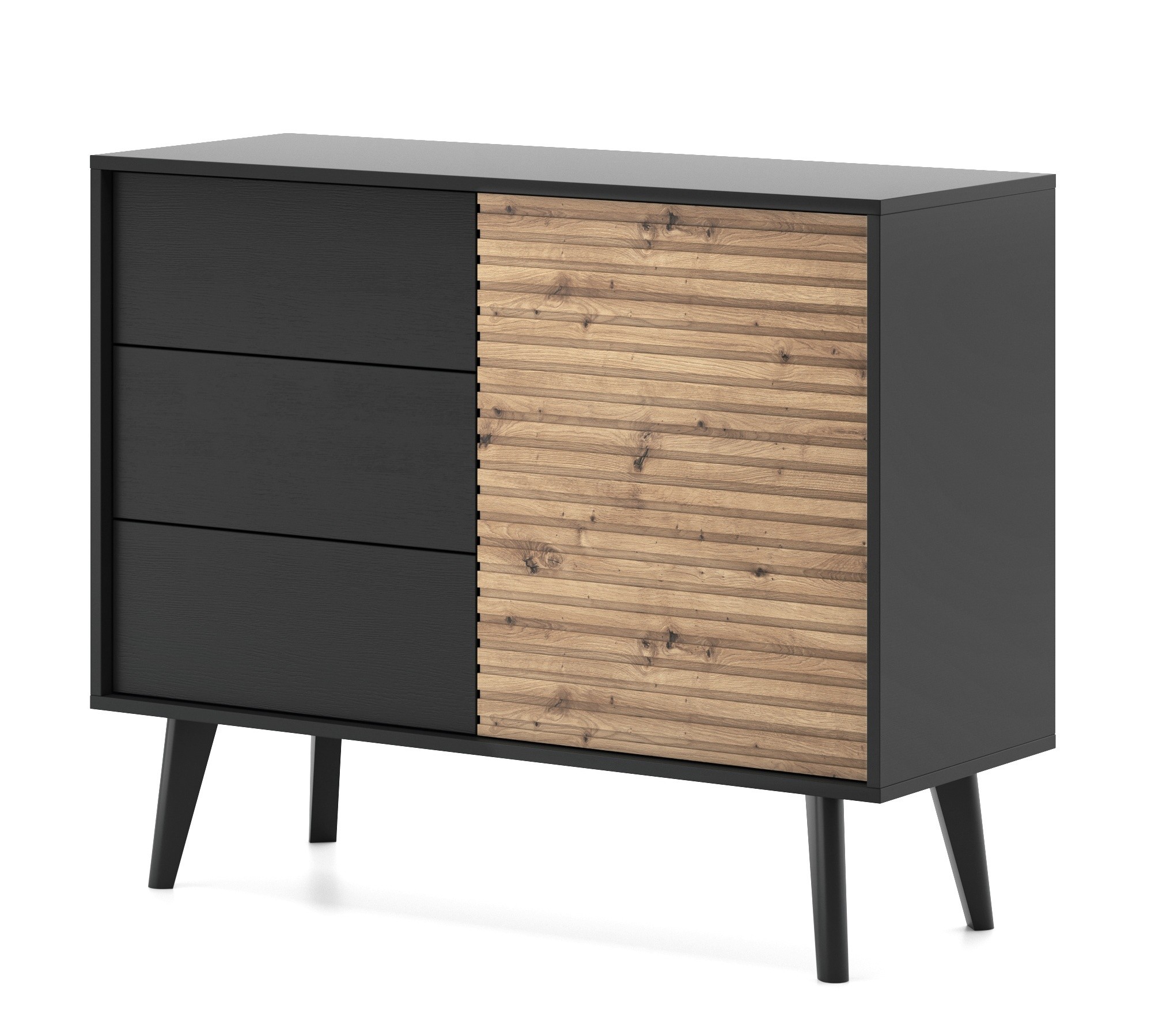 Komoda z szufladami Willow czarna/dąb artisan, lamele