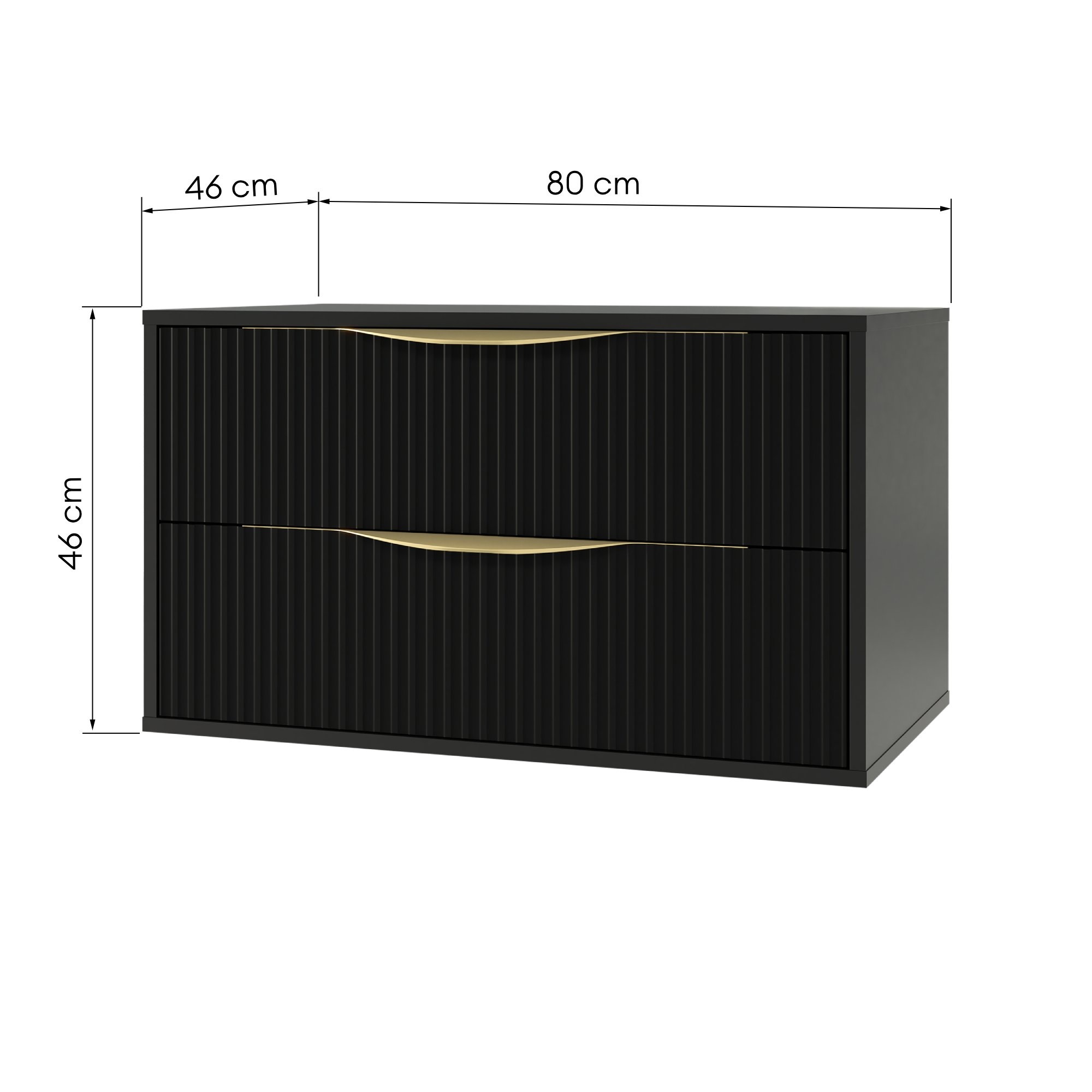 Szafka pod umywalkę nablatową Avila 2.0, 80 cm, ryflowana, złote uchwyty, czarna