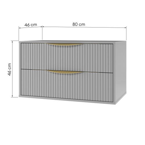 Szafka pod umywalkę nablatową Avila 2.0, 80 cm, ryflowana, złote uchwyty, szara