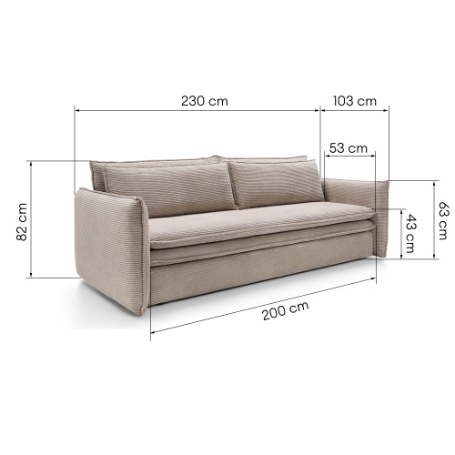 Sofa z funkcją spania i pojemnikiem Flow Slim beżowa, sztruks