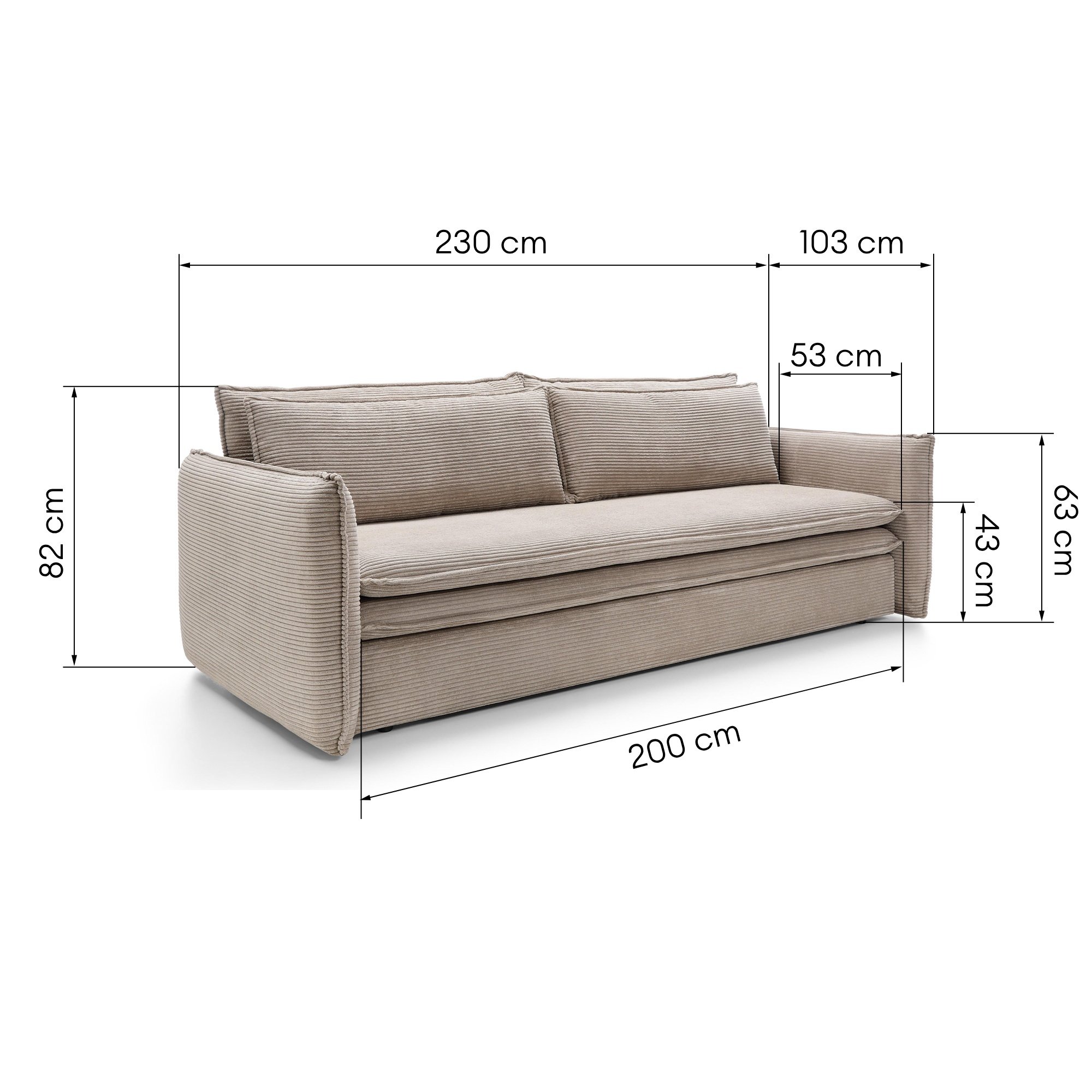 Sofa z funkcją spania i pojemnikiem Flow Slim beżowa, sztruks