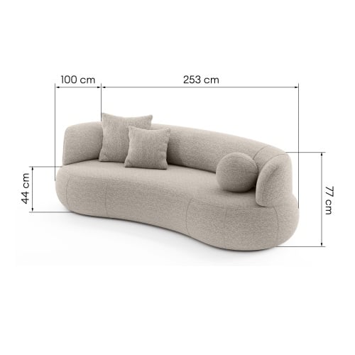 Sofa do salonu Elba beżowoszara, boucle, zaokrąglony kształt