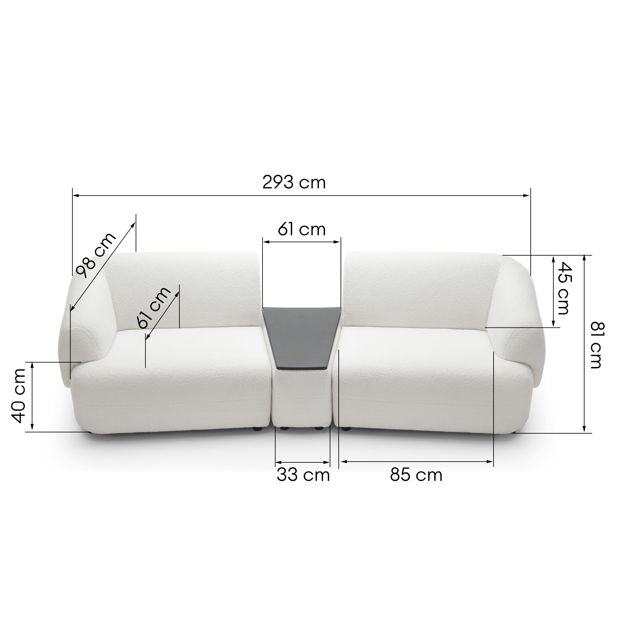 Sofa modułowa ze stolikiem Beliso boucle