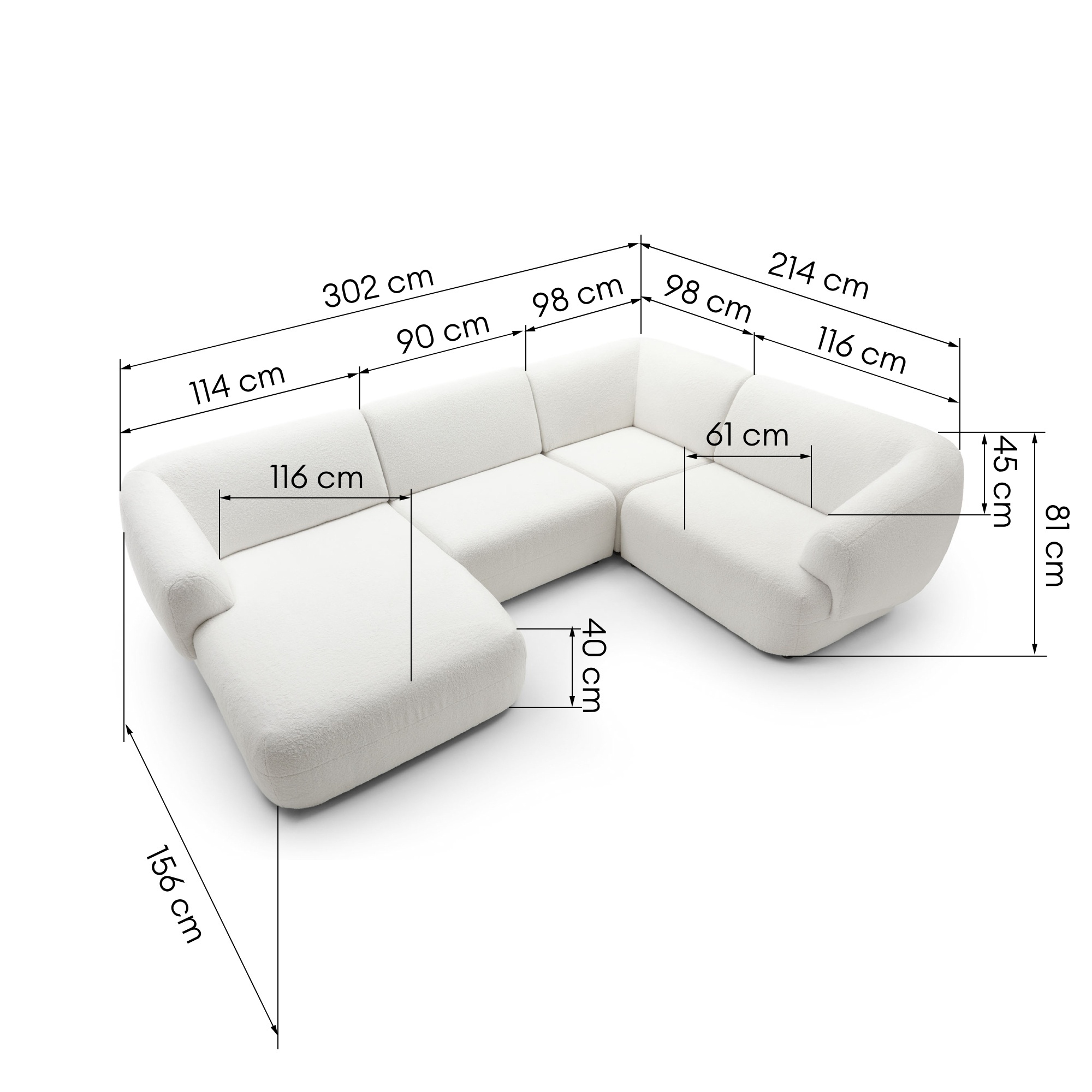 Narożnik U modułowy Beliso boucle, prawostronny