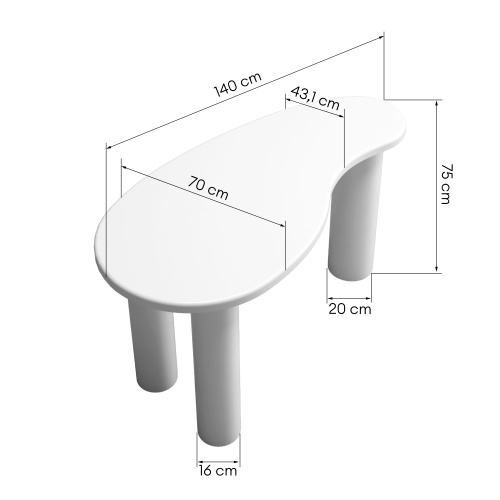 Biurko/konsola 140 cm, białe, obłe kształty