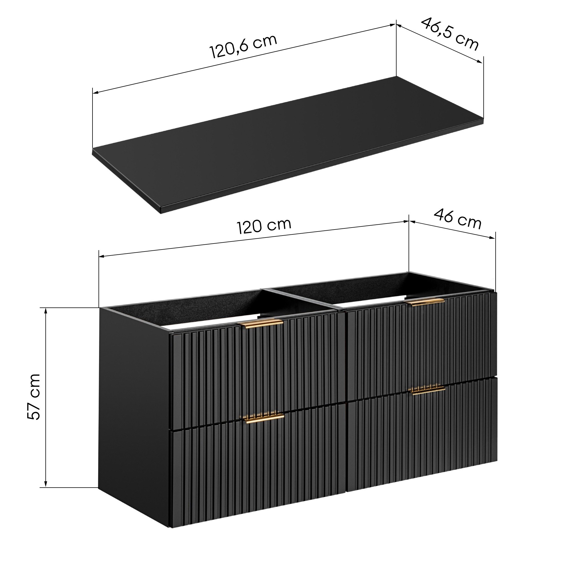 Zestaw Adel szafka pod umywalkę i blat 120 cm, czarny