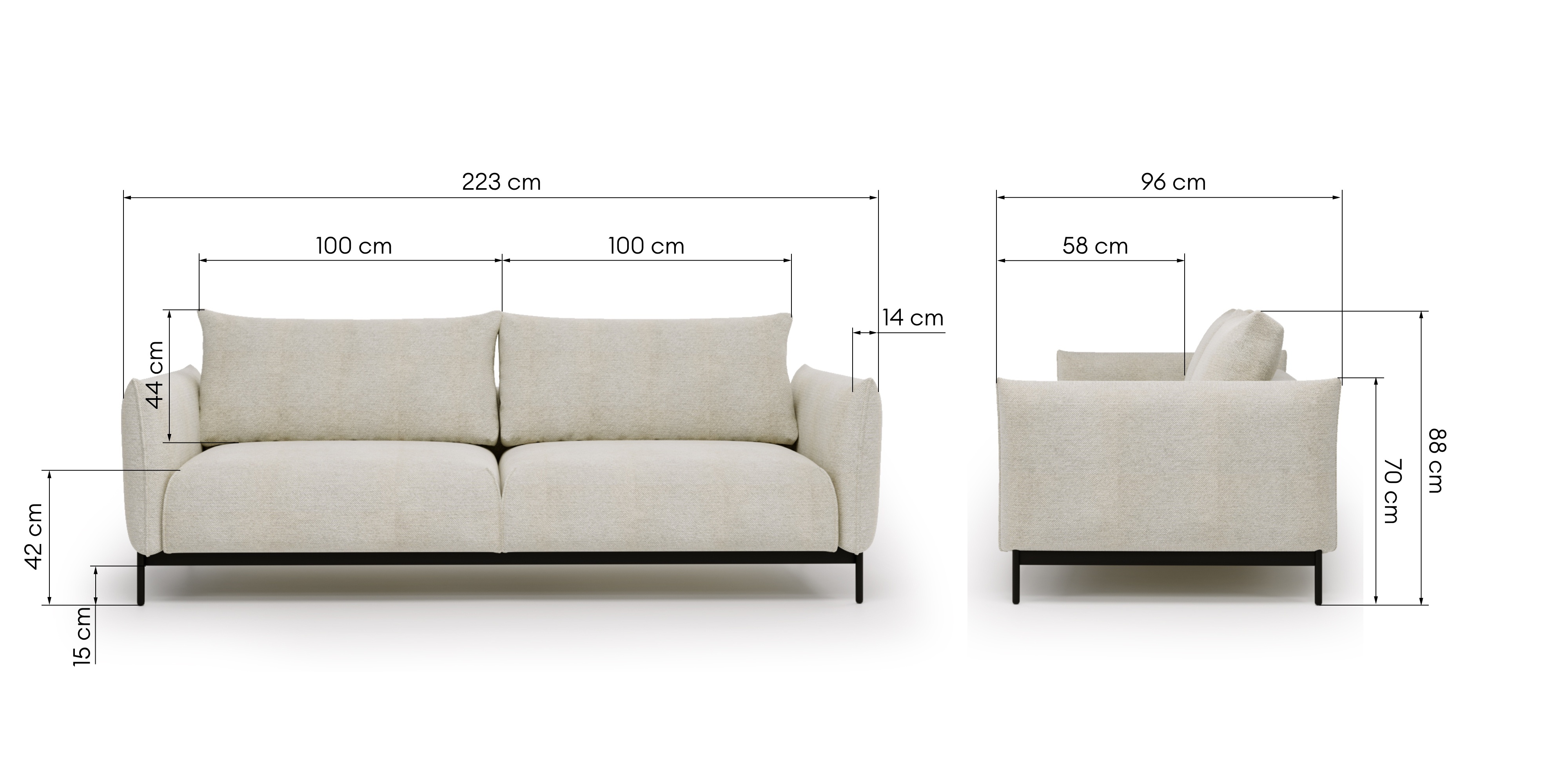 Sofa rozkładana Bellagio, czarne nóżki