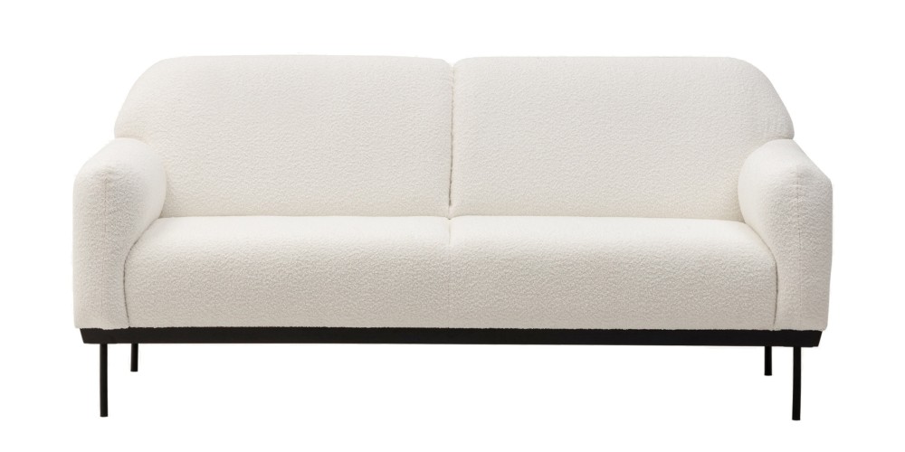 Sofa dwuosobowa Anderson biała, boucle, obłe kształty