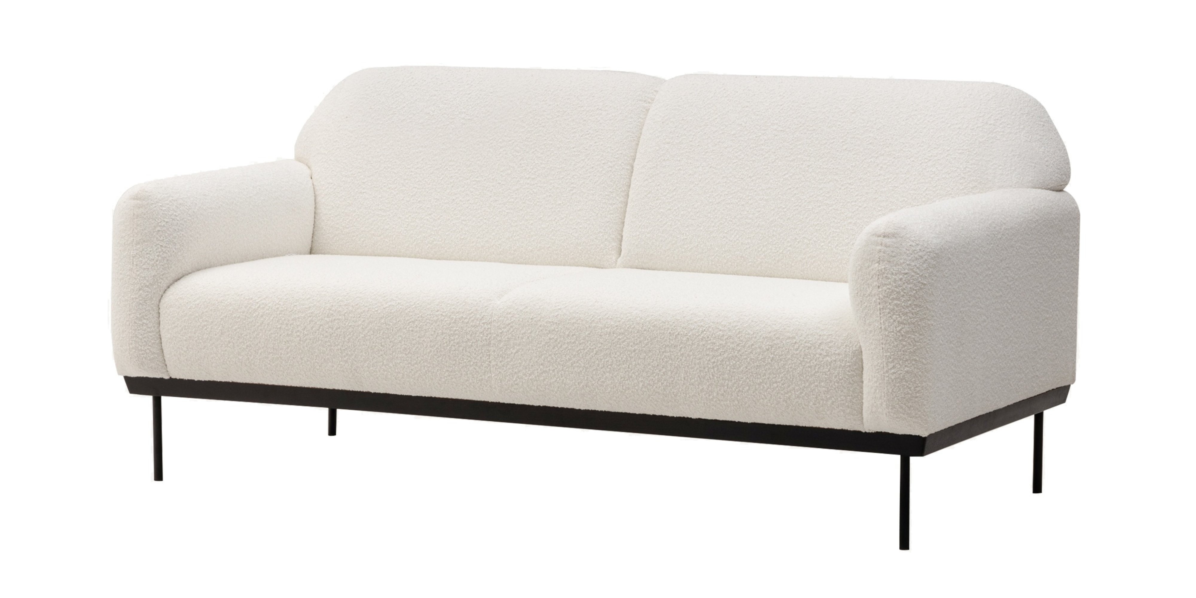 Sofa dwuosobowa Anderson biała, boucle, obłe kształty