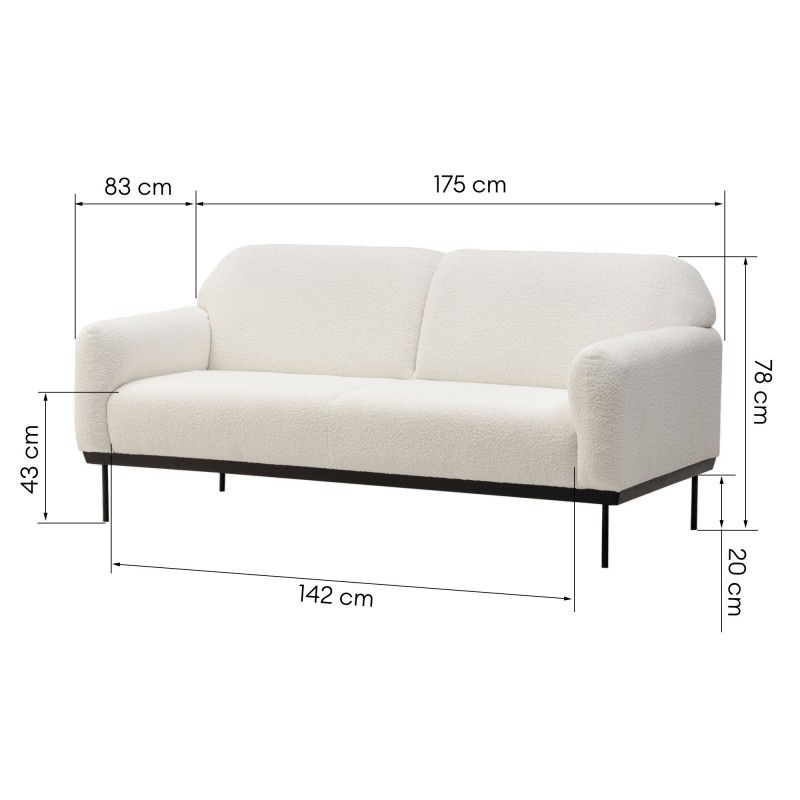 Sofa dwuosobowa Anderson biała, boucle, obłe kształty