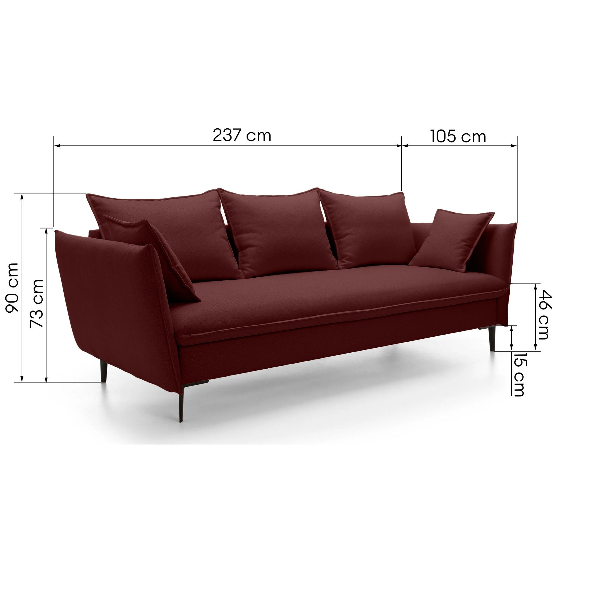 Sofa rozkładana Gloss z pojemnikiem, welurowa, burgund