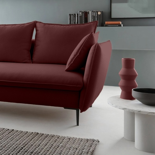 Sofa rozkładana Gloss z pojemnikiem, welurowa, burgund