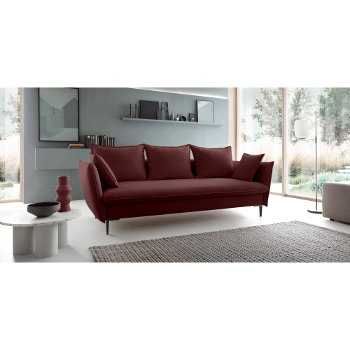 Sofa rozkładana Gloss z pojemnikiem, welurowa, burgund