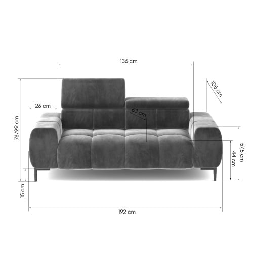 Sofa dwuosobowa Plaza 2 z regulowanymi zagłówkami