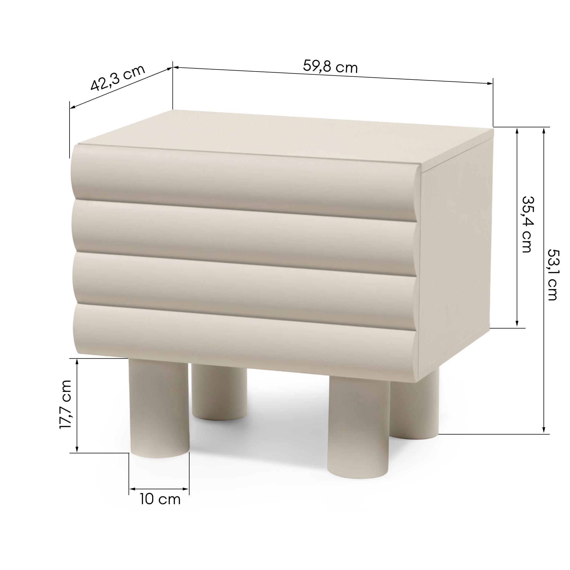Szafka nocna Anatra, ryflowana, beżowa, obłe kształty
