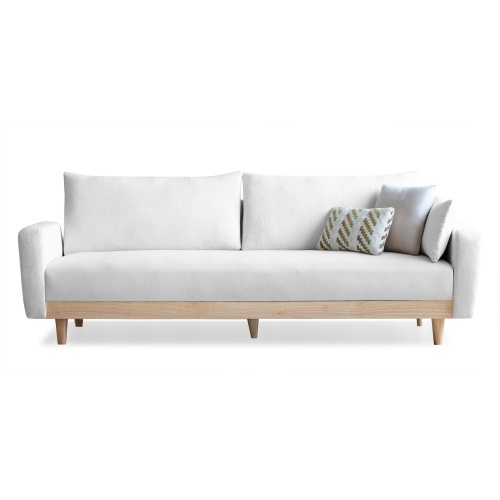 Sofa rozkładana Beathris, biała, boucle